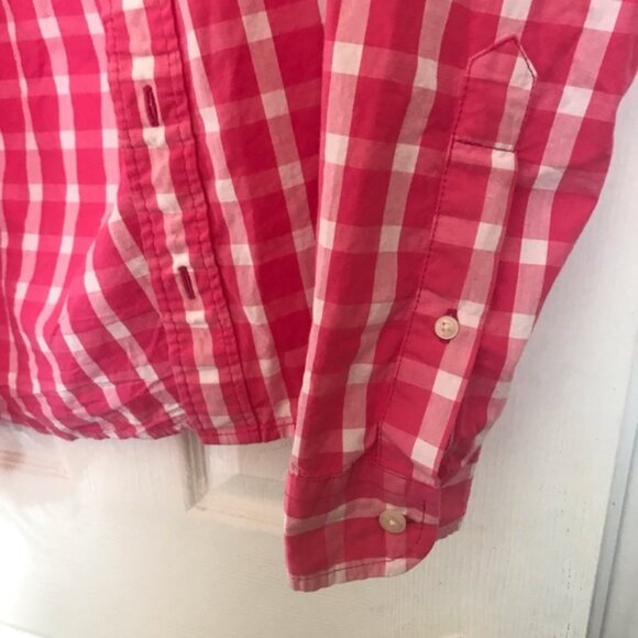 Hollister NEW Cotton Gingham Check Button Shirt Top Blouse Pink Long Sleeves S - Picture 8 of 14